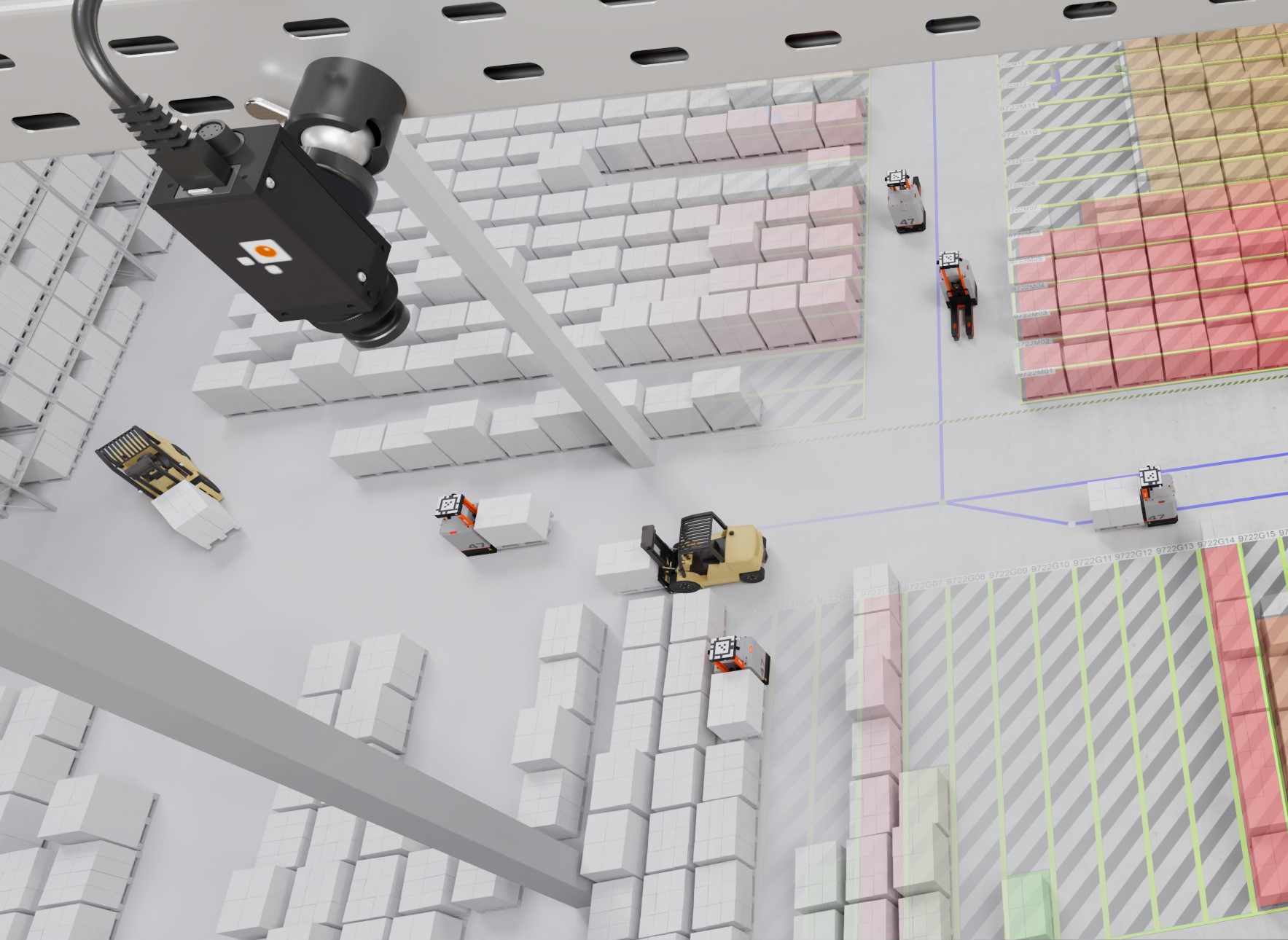 3D-Digitaler-Zwilling eines Lagers mit optimierten Transportaufträgen und Auftragsreihenfolge